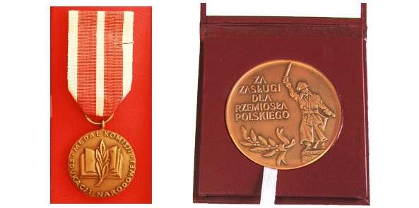 Medal Komisji Edukacji Narodowej za szczególne zasługi dla oświaty i wychowania nadany przez Ministra Edukacji Narodowej w 2001 roku Złoty Medal im. Jana Kilińskiego za zasługi dla Rzemiosła Polskiego nadany w 2011 roku przez Związek Rzemiosła Polskiego